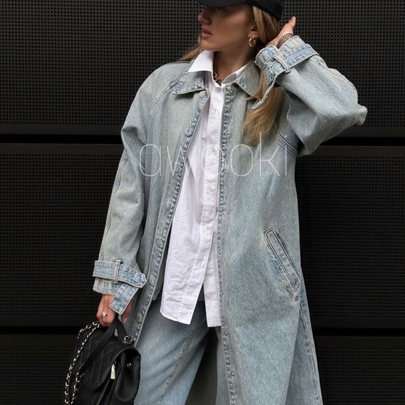 Zara Light Blue TRF Denim Trench Coat New - Picture 3 of 12